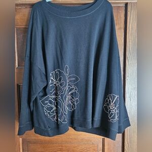 J. Jill Black Embroidered-Blooms Relaxed Sweatshirt SZ 4x New